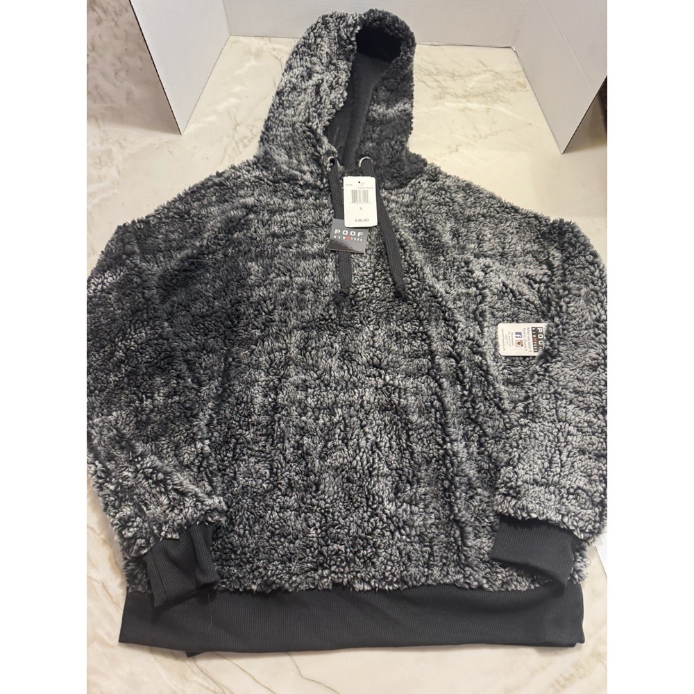 Poof New York Womens S Frosted Charcoal Sherpa Fleece Pullover Hoodie NWT